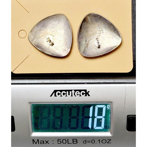 925k Sterling Silver Black Onyx Artisan Pounded Triangle Stud 18 Grams VTG EUC! - Picture 10 of 12